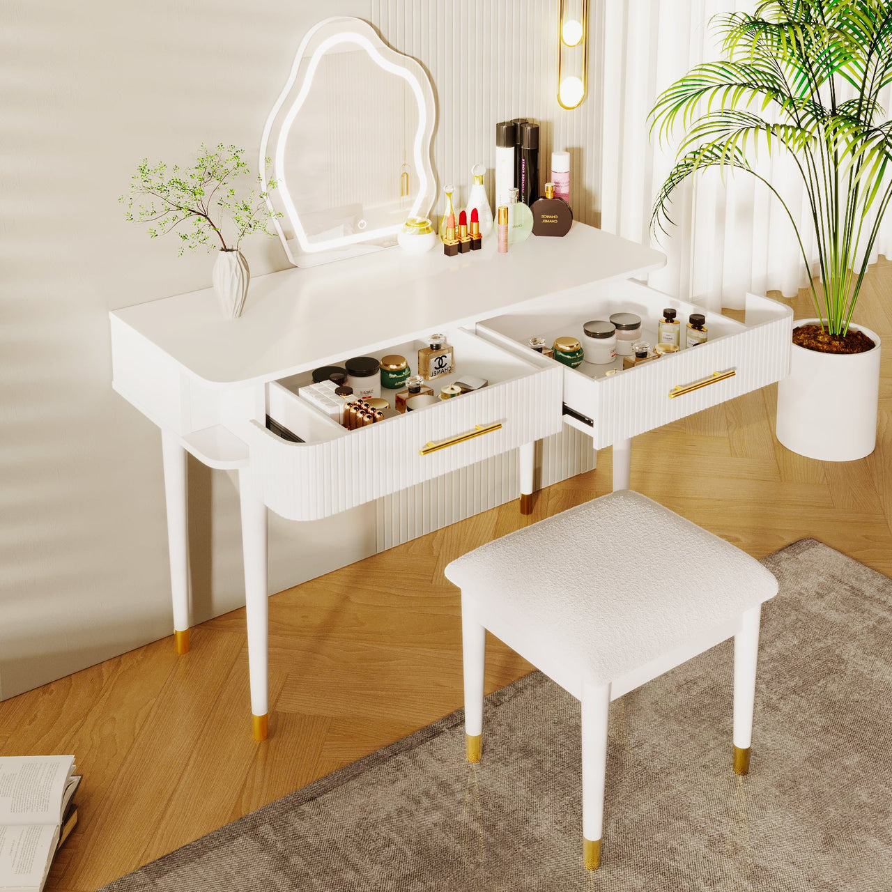 40" Modern Vanity Table Set with Mirror Touch Screen Lighted Mirror