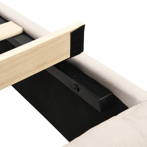 Upholstered King Size Bed With Slatted Frame And Headboard