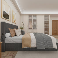 Thumbnail for Queen Size Bed Frame With Lift Up Storage Bed & Modern Wingback Headboard