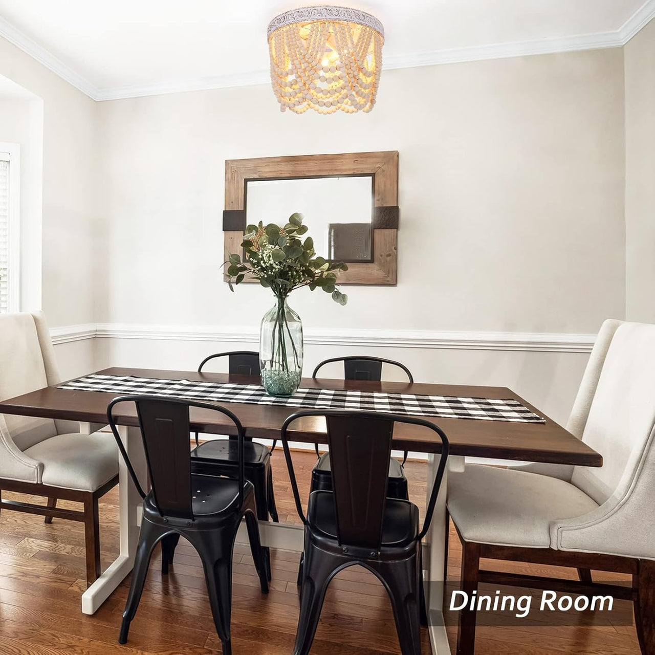 Bohemia Wood Beaded Flush Mount Ceiling Light