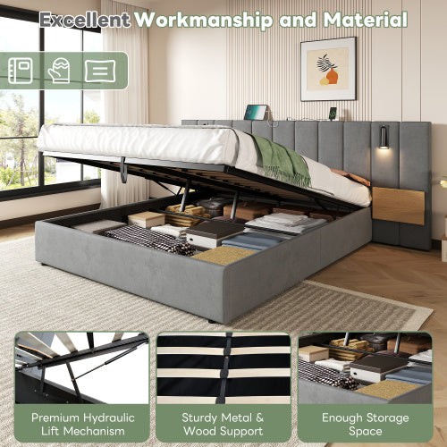 King Upholstered Bed With Charging Station