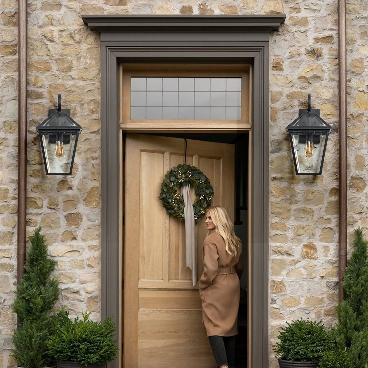 2-Pack Outdoor Wall Lanterns in Black