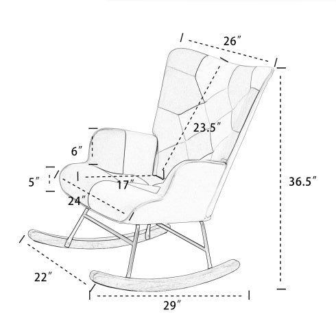 Mid Century Fabric Rocker Chair With Wood Legs