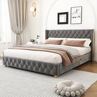 Thumbnail for Upholstered King Size Bed With Slatted Frame And Headboard