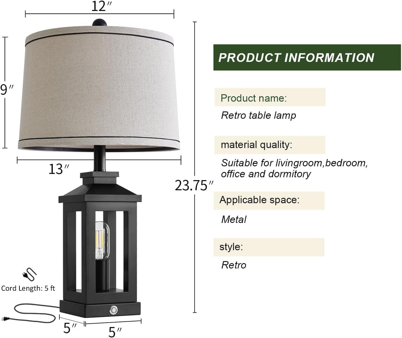 Retro Black Table Lamps Touch Control