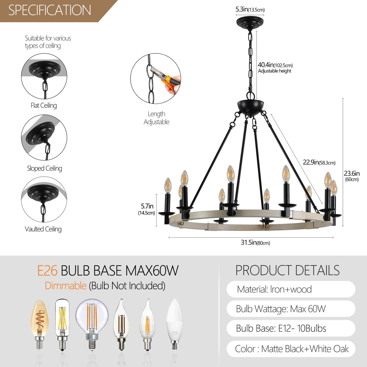 Rustic Farmhouse 10-Light Candle Chandelier