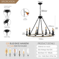 Thumbnail for Rustic Farmhouse 10-Light Candle Chandelier