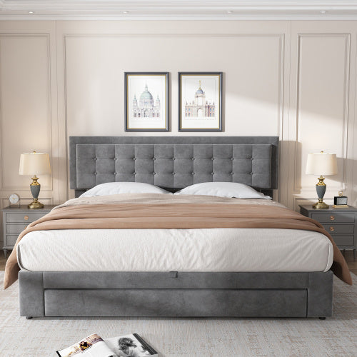 Upholstered Bed King Size Bed With Slats And Headboard, Without Mattress