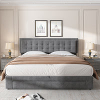 Thumbnail for Upholstered Bed King Size Bed With Slats And Headboard, Without Mattress