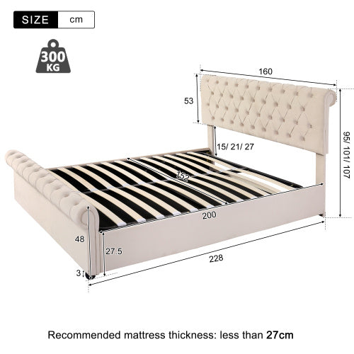 Functional Bed With Slatted Frame And Storage