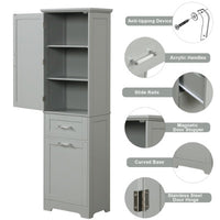 Thumbnail for Tall Freestanding Storage Cabinet With Two Different Size Drawers And Adjustable Shelf