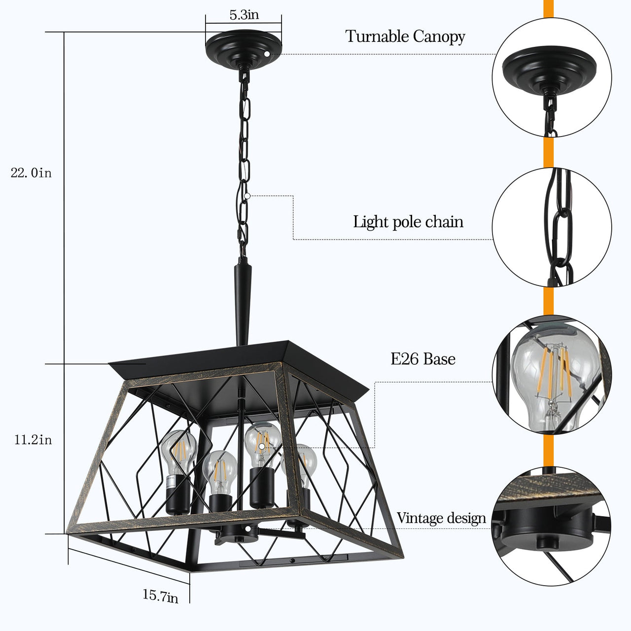 4-Light Vintage Antique Chandeliers Light Fixture