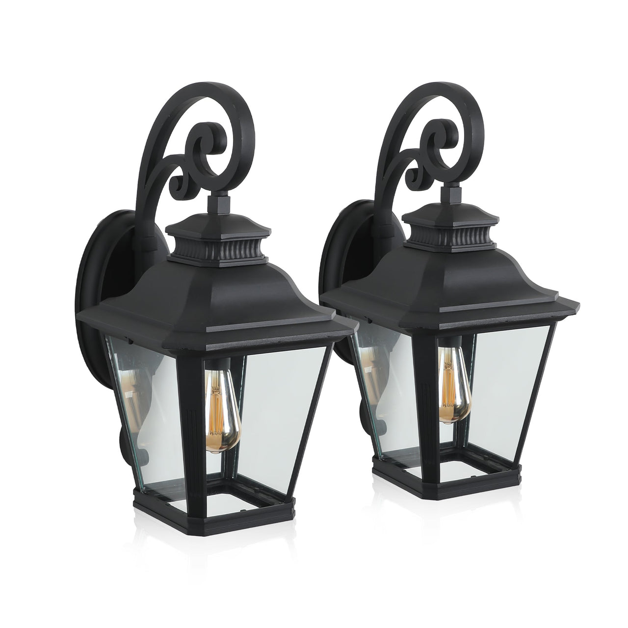 Black Waterproof Outdoor Wall Lanterns 2-Pack