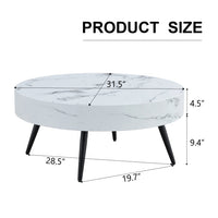 Thumbnail for White Marble-Patterned MDF Round Coffee Table With Black Metal Legs
