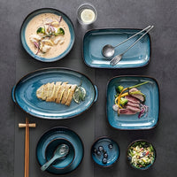 Thumbnail for Elegant Dark Blue Oval Ceramic Serving Platter