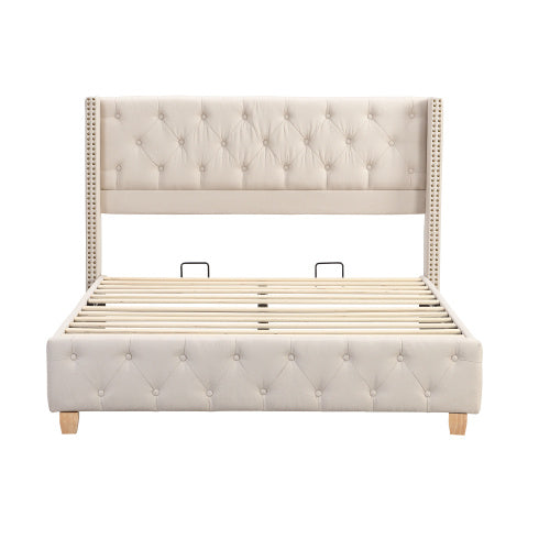 Upholstered King Size Bed With Slatted Frame And Headboard