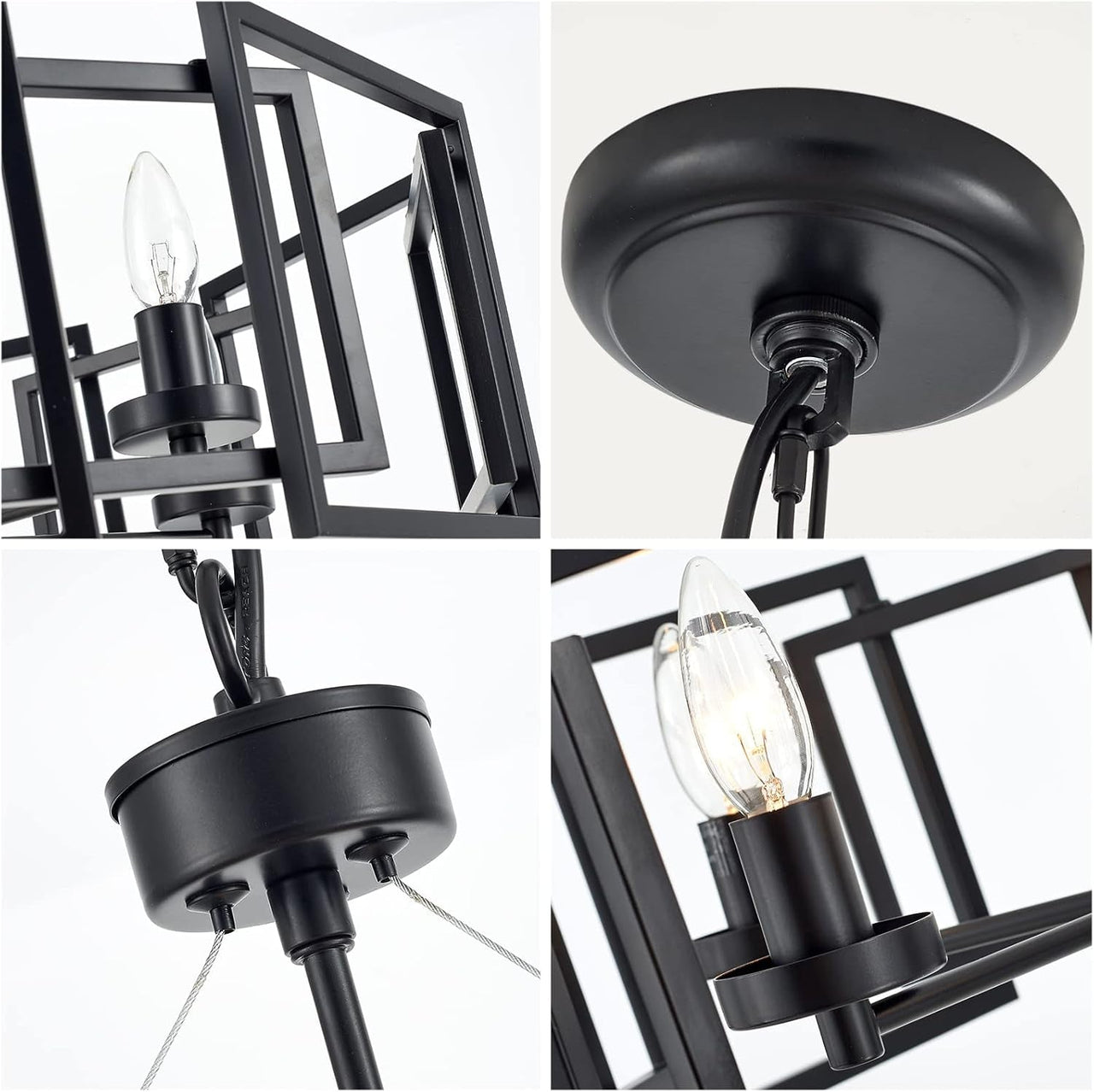 Geometric Industrial Style Chandelier With Matt Black Shade