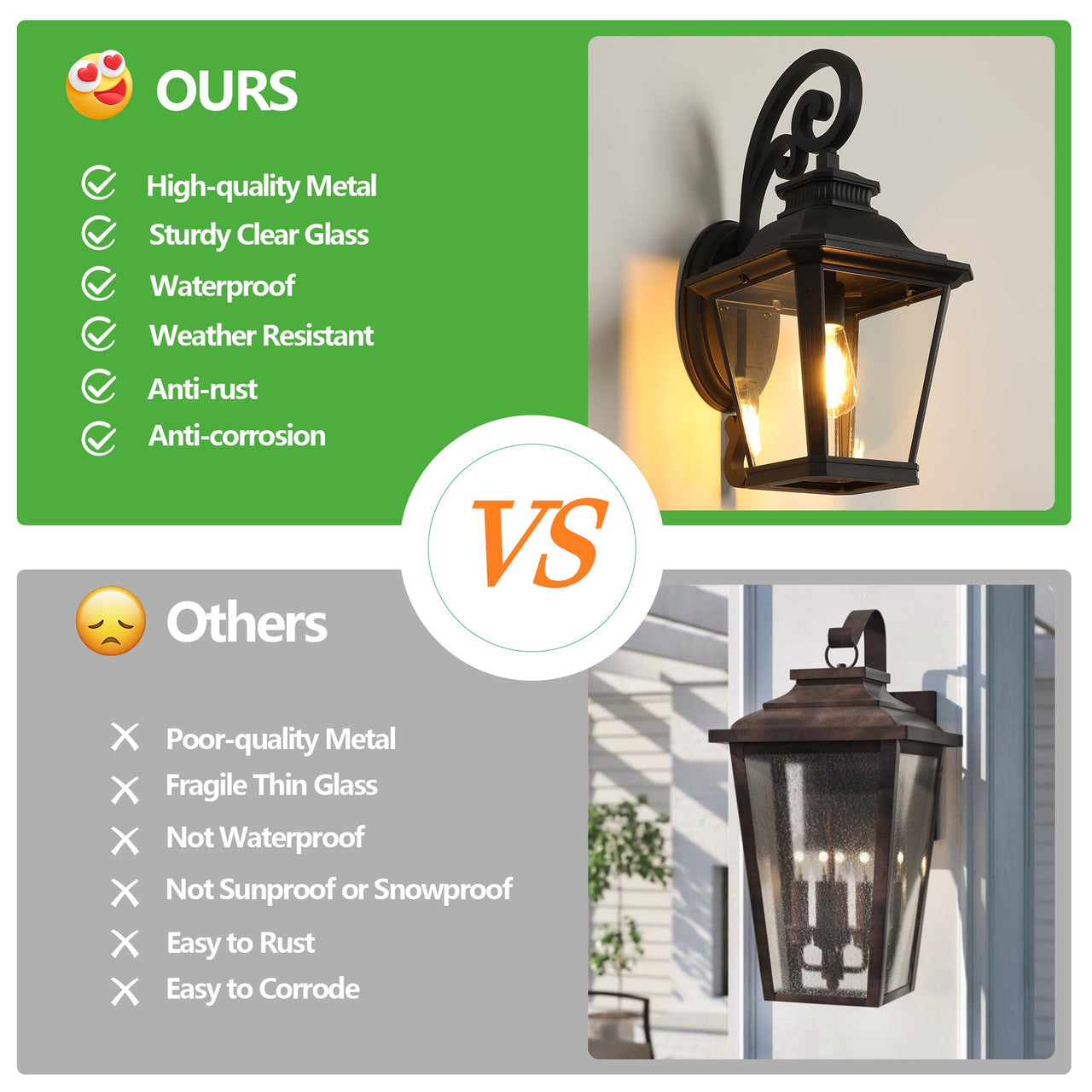 Black Waterproof Outdoor Wall Lanterns 2-Pack