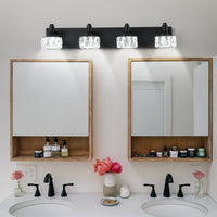 Thumbnail for Modern 4-Light Matte Black LED Vanity Light Fixture with Crystal Glass