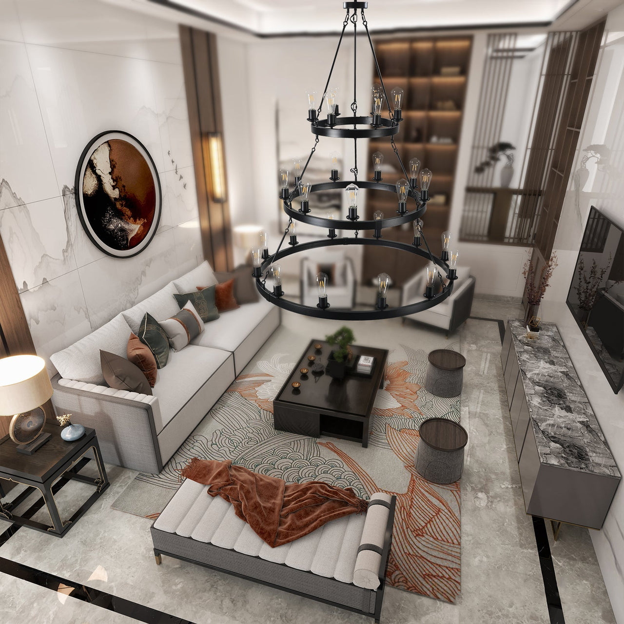 Light Metal Ring Chandelier