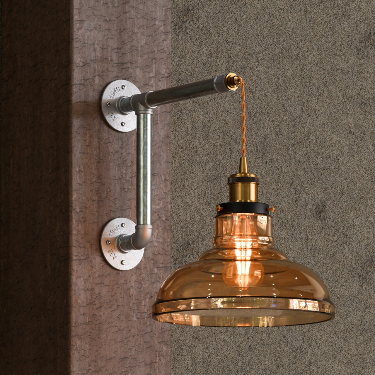 Amber Glass Shade Swing Arm Wall Lamp