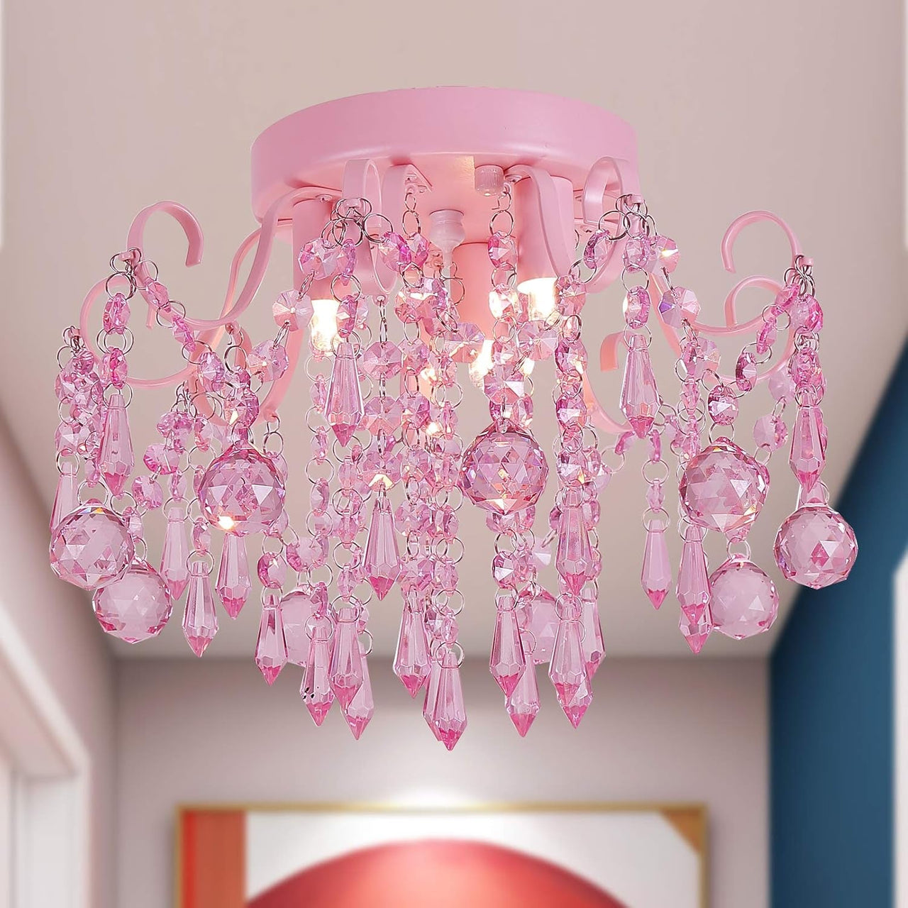 Small Pink Crystal Chandelier