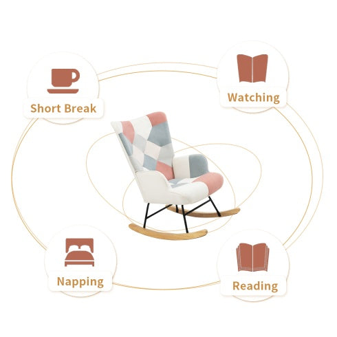 Mid Century Fabric Rocker Chair With Wood Legs