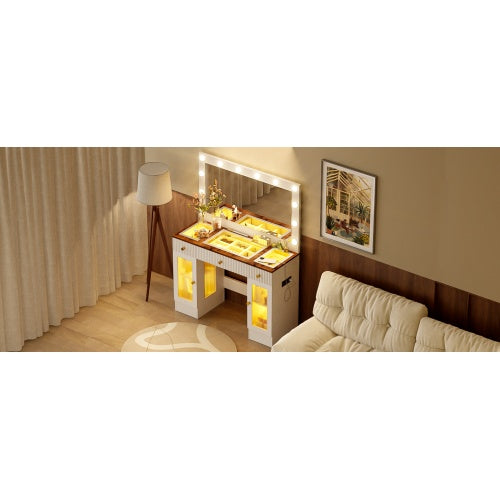 Large Dressing Table With 3 Color Lighting Modes & RGB Cabinets