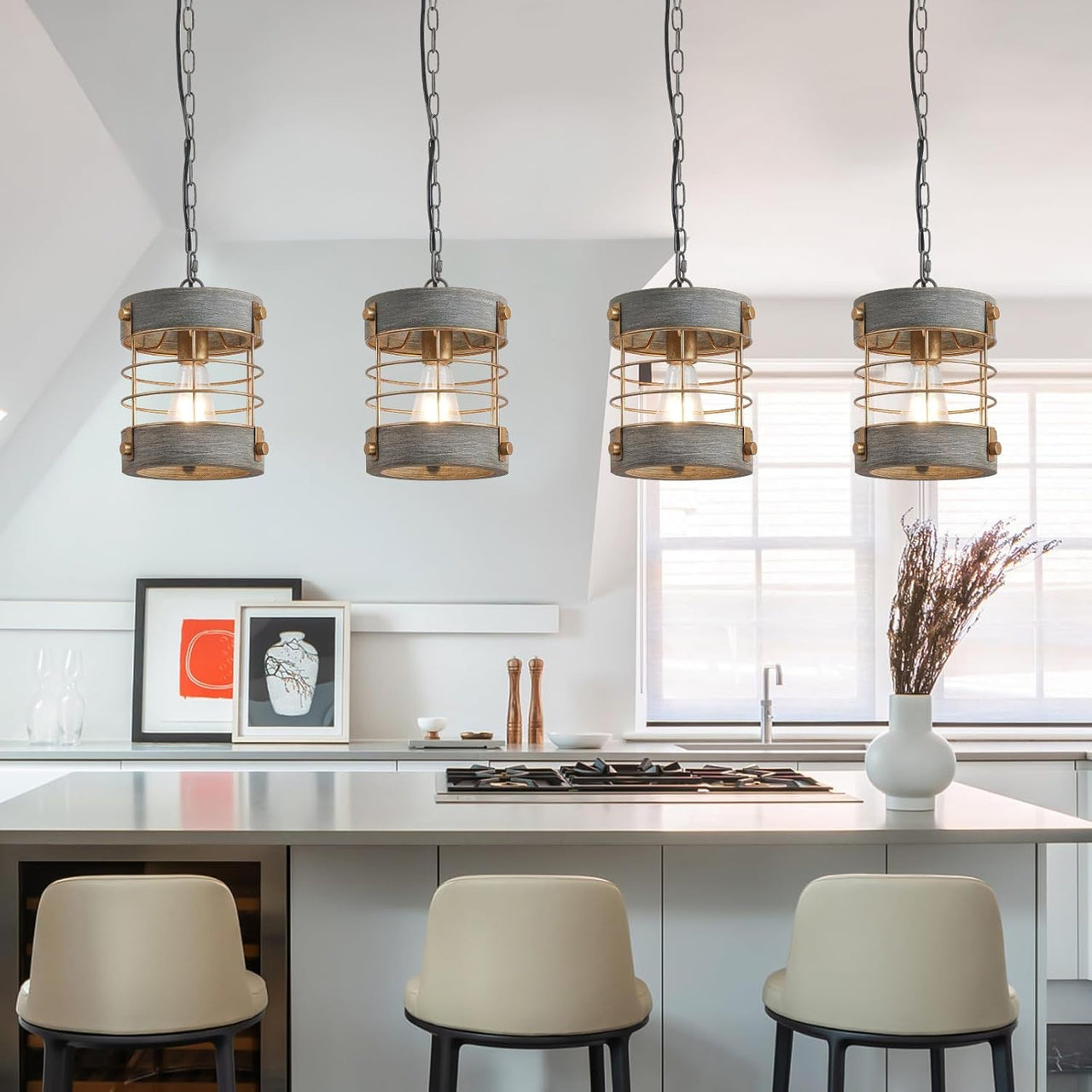 Adjustable Metal and Wood Pendant Light