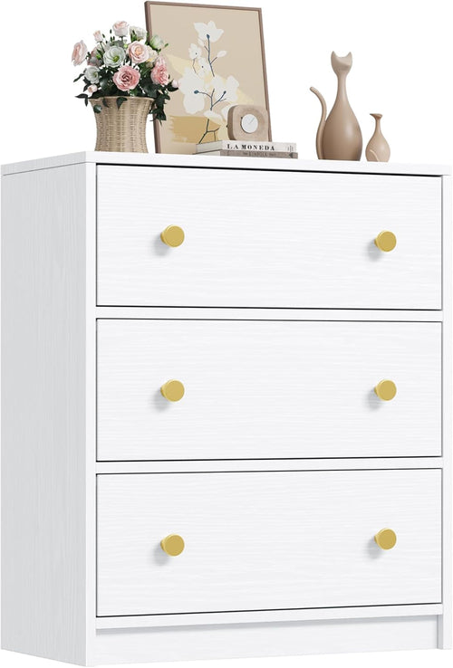 White Nightstand for Bedroom with Fabric Drawers,