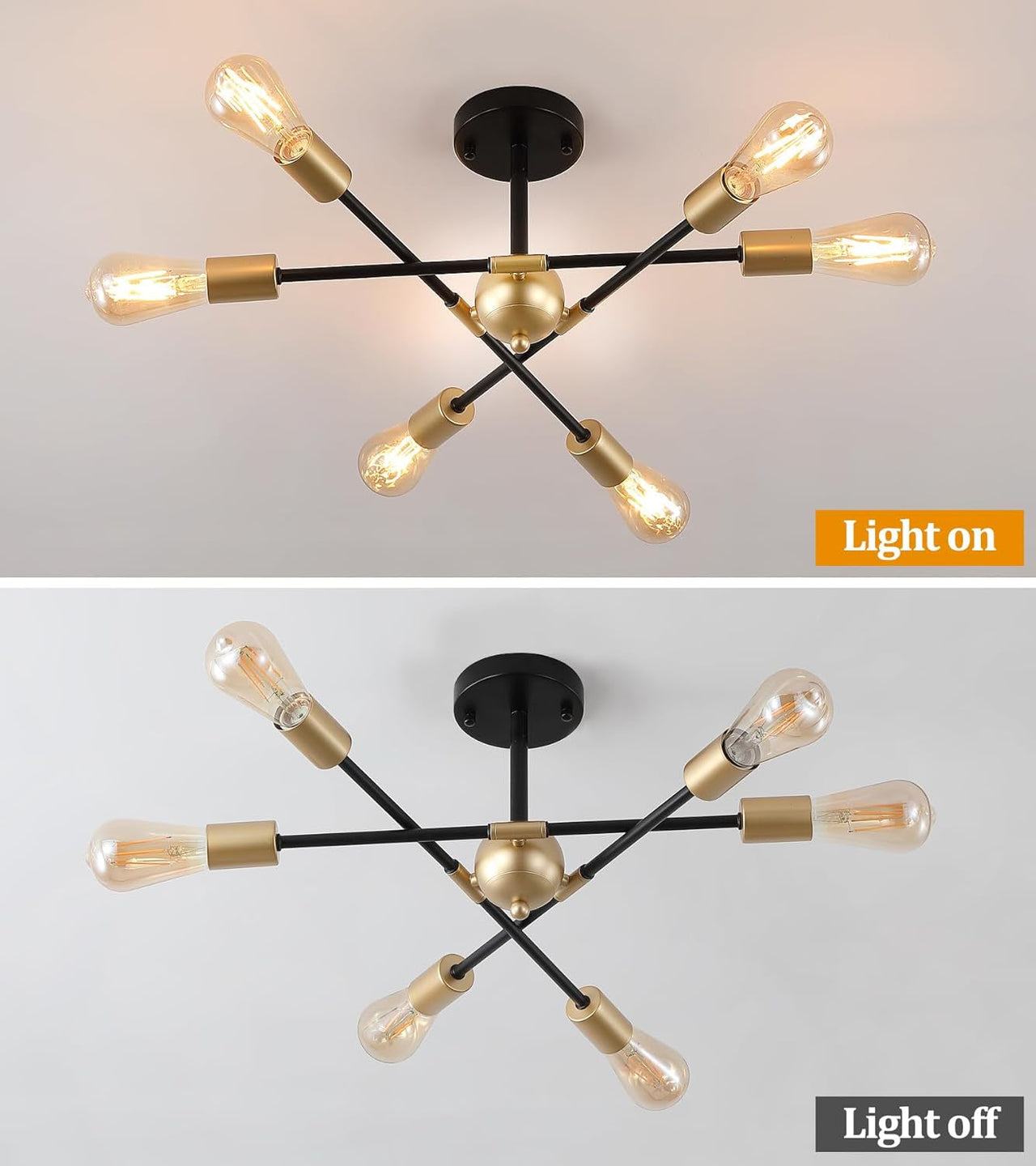 Modern Semi Flush Mount Ceiling Light Fixture Black and Gold