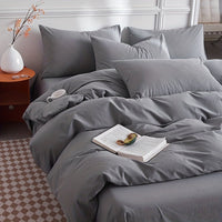 Thumbnail for Dark Grey Microfiber Duvet Cover Set with Zipper