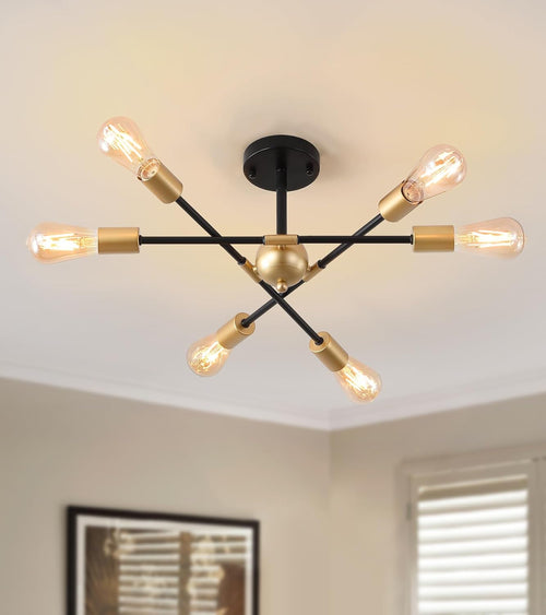 Modern Semi Flush Mount Ceiling Light Fixture Black and Gold