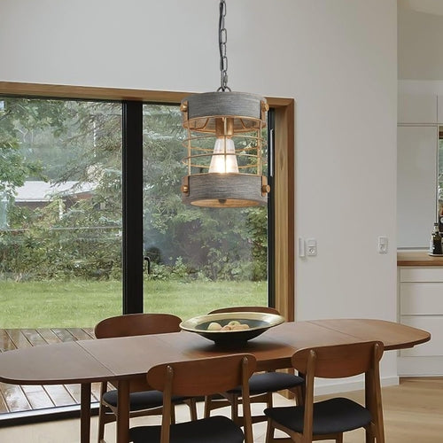 Adjustable Metal and Wood Pendant Light