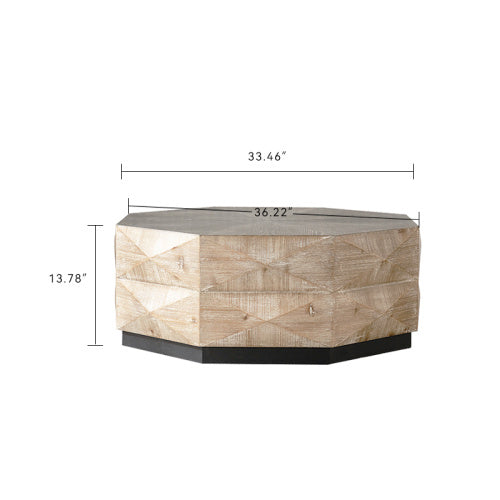 Retro Style Wood Center Table With Three-Dimensional Embossed Pattern