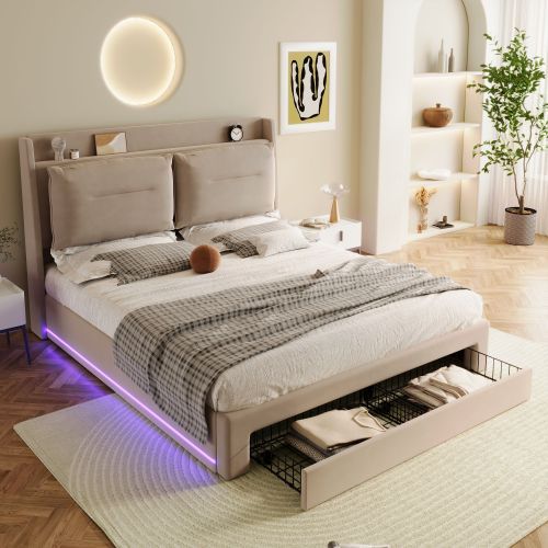Upholstered King Size Hydraulic Bed