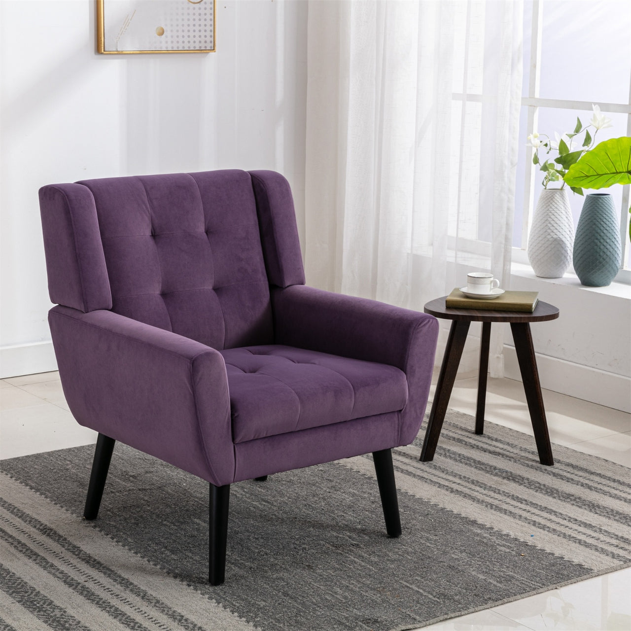 Modern Soft Velvet Ergonomic Accent Chair For Living Room
