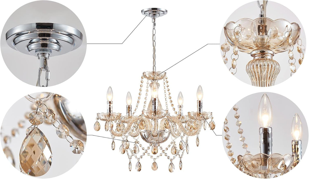 Champagne Crystal Chandelier 5 Light Modern