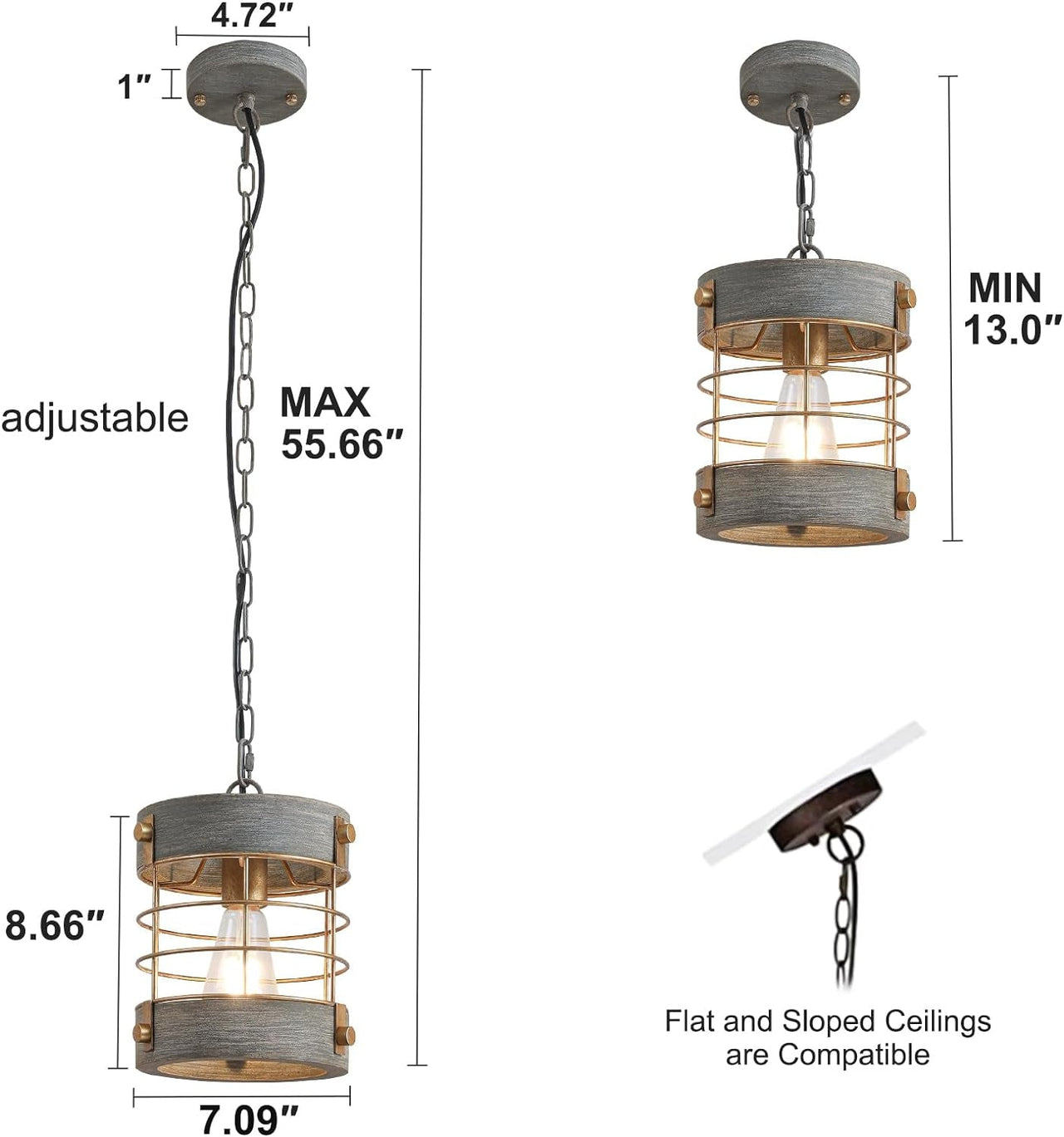 Adjustable Metal and Wood Pendant Light