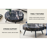 Thumbnail for Black Marble-Patterned MDF Round Coffee Table With Black Metal Legs