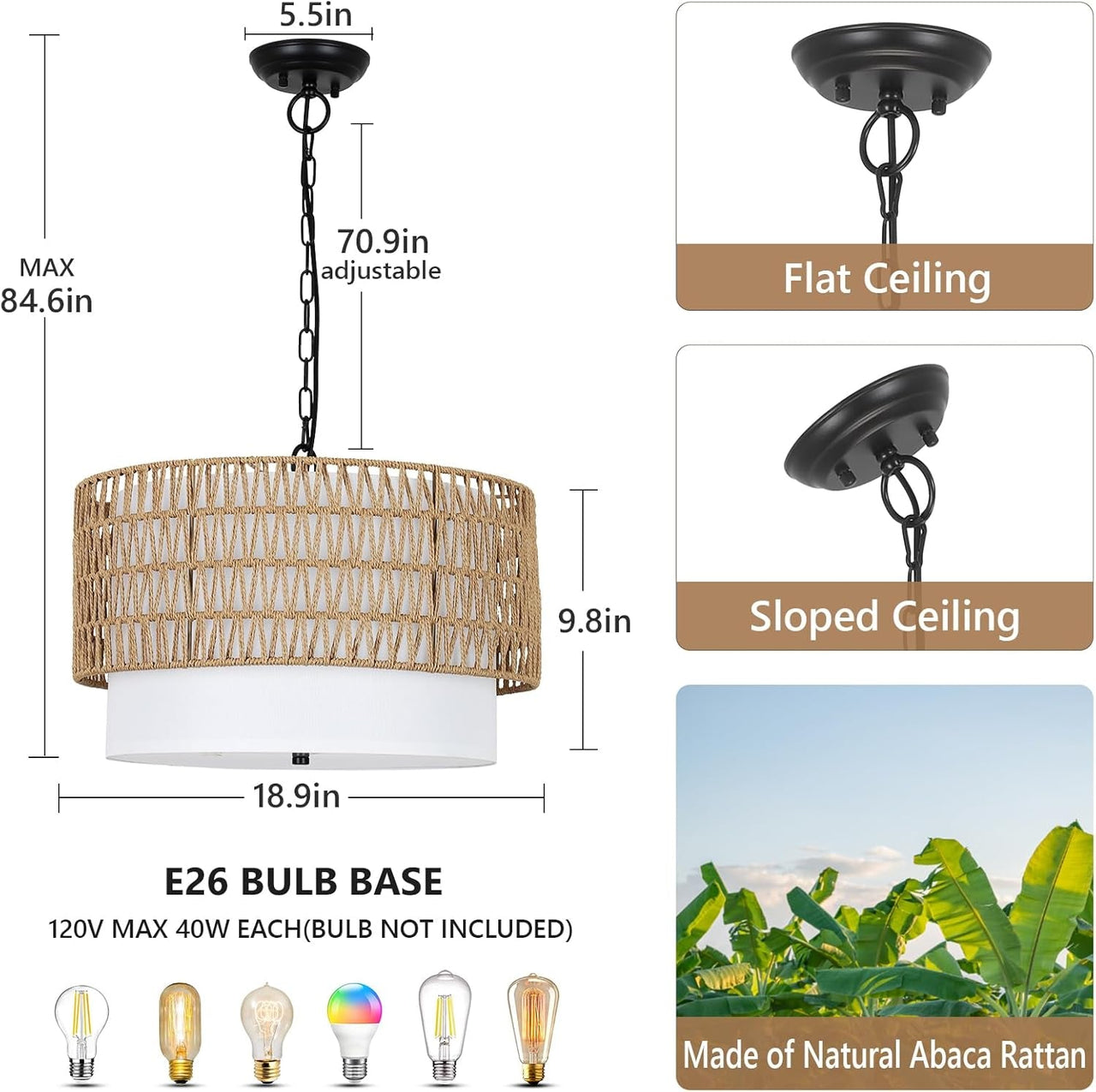 5-Light Rattan Boho Chandelier