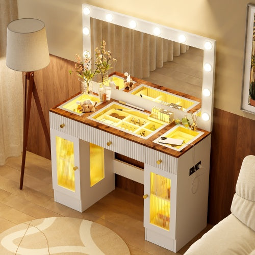 Large Dressing Table With 3 Color Lighting Modes & RGB Cabinets