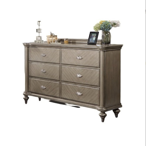 Luxury Antique Silver Champagne Finish Dresser W Mirror