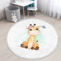 Baby Giraffe Patterned Kids Room Round Rug,