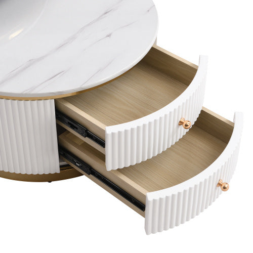Modern 2-piece White Circular Nested Coffee Table With Drawers