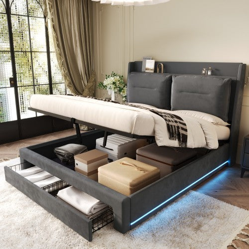 Upholstered King Size Hydraulic Bed