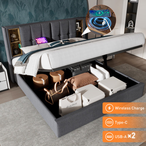 Upholstered Double Bed With Wireless Charging