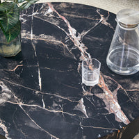 Thumbnail for Black Marble-Patterned MDF Round Coffee Table With Black Metal Legs