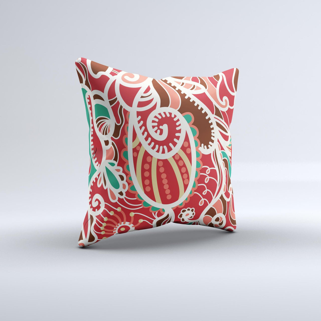 Abstract Red Green Vector Pattern Ink-Fuzed Decorative Throw Pillow