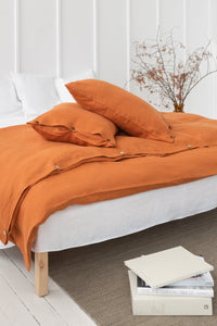 Thumbnail for White linen duvet cover with coconut buttons